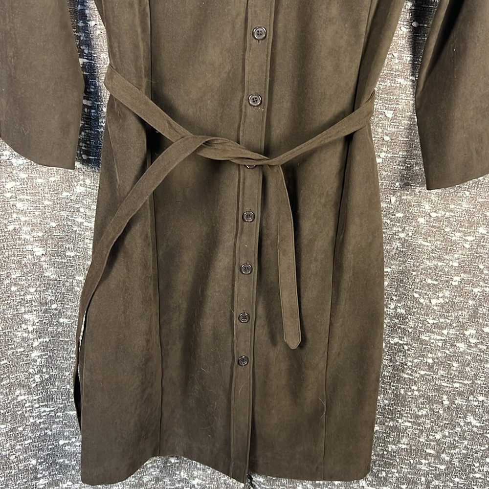 Annex Tara Shirt Button Up Dress‎ Velvet Feel Brown with Waist Tie Size 6 Petite - Picture 8 of 9